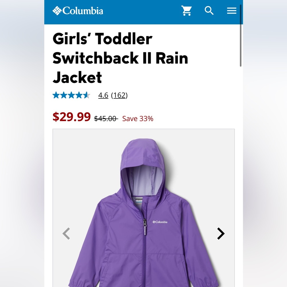 COLUMBIA Toddler Girl 2t Lightweight Jacket - Picture 6 of 8